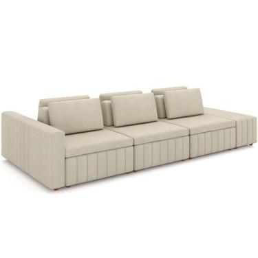 Imagem de Sofá Ilha Com Puff Para Sala Living 395cm Amber M03 Linho Cru - Lyam D