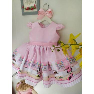 Imagem de Vestido Infantil Minnie Confeiteira Corações Luxo Festa - Busto - Fabu