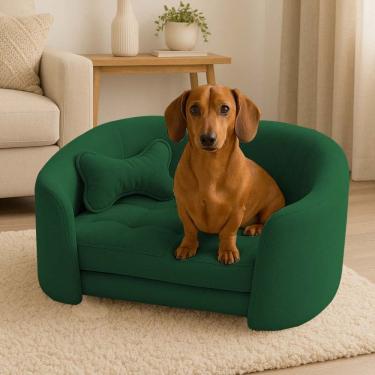 Imagem de Poltrona Cama Pet Luxo Mell Veludo Premium Para Cães E Gatos Verde