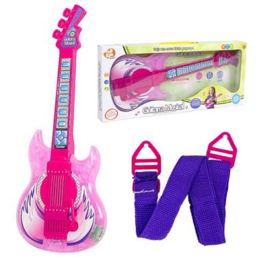 Imagem de Guitarra Infantil Eletrica Rosa Instrumento Musical Com Alça Ajustável