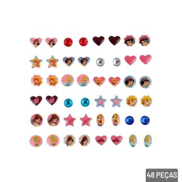 Imagem de Brinco Adesivo Infantil 48 Pçs Princesas da Disney - Tudo em Caixa