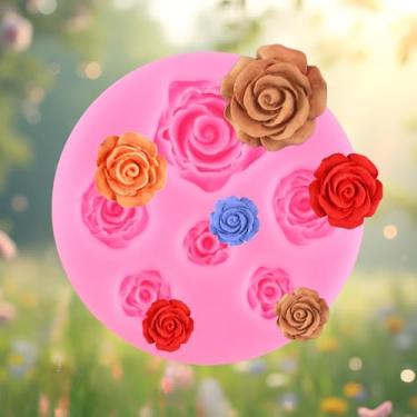 Imagem de Molde de doces de silicone rosa mini flor fondant moldes de chocolate para decoração de bolos, cobertura de cupcake, doces, chocolate, polímero, argila, pasta de goma