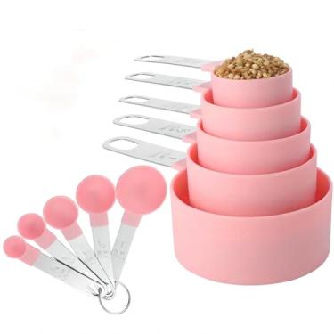 Imagem de Conjunto de colheres de copos medidores de 8 peças, conjunto de medição de colheres de sopa empilháveis premium, utensílios de cozinha para cozinhar e assar, rosa