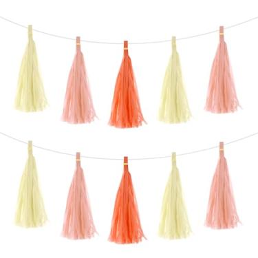 Imagem de 15 peças rosa pêssego, branco cremoso, faixa de guirlanda de borla laranja brilhante com corda de papel de seda borlas kits faça você mesmo para aniversário, casamento, festa de aniversário