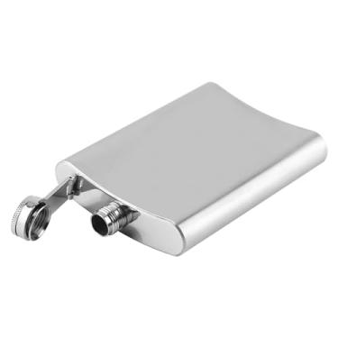 Imagem de Garrafa de aço inoxidável, garrafa de licor de prata de 227 g com funil, recipiente de álcool portátil à prova de vazamento, para presentes de acampamento e viagens ao ar livre (227 g)