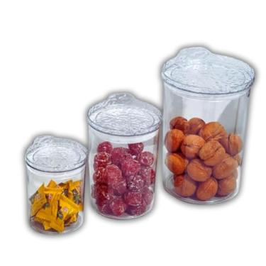 Imagem de Conjunto 3 Potes Herméticos de Plástico, Transparente com Tampa Texturizada, Capacidades 400ml/800ml/1800ml, Organizadores para Cozinha e Alimentos