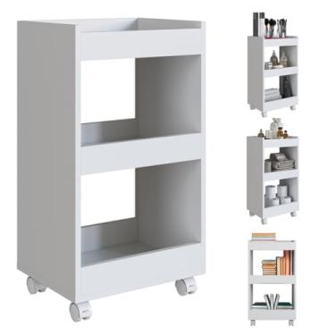 Imagem de Carrinho Organizador com Rodinhas Multiuso - Auxiliar Profissional para Salões, Banheiros e Cozinhas, 3 Prateleiras, 65.5cm, Branco(Branco)