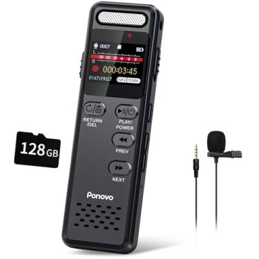 Imagem de Ponovo Gravador De Voz Digital 160 Gb Com Reprodução, Mini Dispositivo Gravação Áudio 1100 Mah Para Entrevistas Em Palestras, Redução Ruído Ativada 1536 Kbps, Senha, Microfone Externo