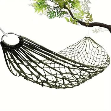 Imagem de 1 rede de acampamento de malha pesada com corda de nylon, verde