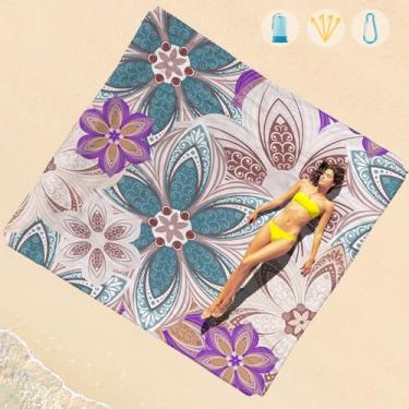 Imagem de Cobertor de praia impermeável à prova de areia 1-7 adulto grande 188 × 203 cm, leve, durável, compacto, livre de areia, extra grande, tapete de praia para viagem, acampamento, caminhada, piquenique