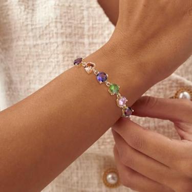 Imagem de Pulseira de cobre dourado com pedras de zircônia, comprimento ajustável, acabamento polido máximo de 25 cm