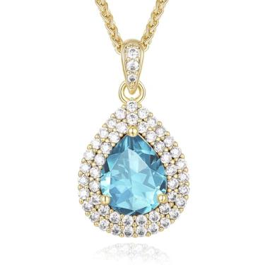 Imagem de Poekio Colar de ouro 18K para mulheres - corrente com pingente de pedra do mês de nascimento em gota - com caixa de presente iluminada, joias para mulheres, presentes de aniversário para sua esposa