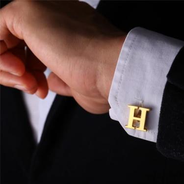 Imagem de Abotoaduras iniciais de aço inoxidável 26 abotoaduras de letra inicial do alfabeto camisas de casamento de negócios A-Z, One Size, Aço inoxidável, Sem Pedra Preciosa