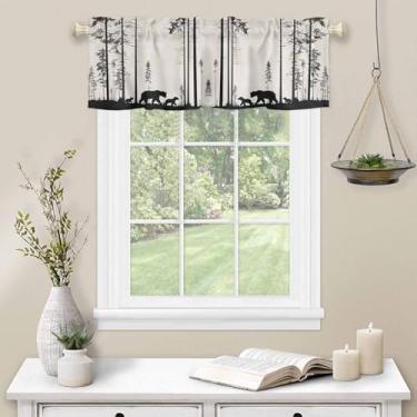 Imagem de Cortina Valance Urso Família Cozinha Cortina para Janela Floresta Árvores Silhueta Rod Pocket Valance Cozinha Tratamento de Janela para Quarto Sala de Estar 137 x 45 cm