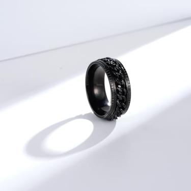 Imagem de Anéis grossos para homens entrelaçados preto giratório anel de aço inoxidável fidget anéis ansiedade anel para homens preto engrenagem anel 8/9/10/11#, 9, Aço inoxidável, Sem pedra preciosa