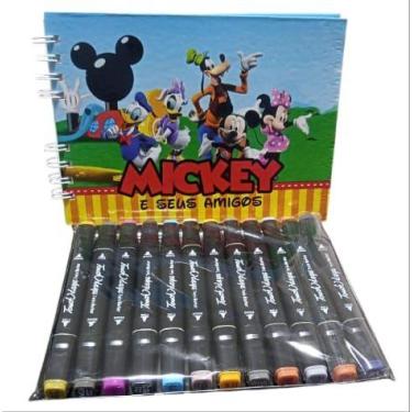 Imagem de Kit Caderno De Colorir Mickey E Pluto 50 Folhas 180g Com 12 Canetinhas