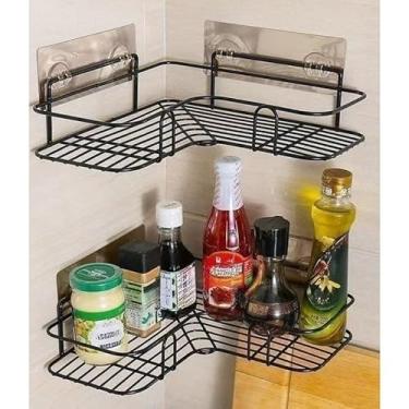 Imagem de Kit com Suportes Organizadores de Parede em Metal Preto e Branco – Prateleiras Multiuso para Banheiro e Cozinha, Porta Shampoo Adesivo Sem Furo(1)