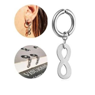Imagem de Brinco Masculino Argola Pressão Pingente do Infinito Prata Aço Inox-Unissex