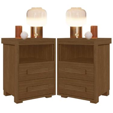 Imagem de Kit 2 Mesas De Cabeceira Pés Madeira 2 Gavs Tóquio 100% Mdf Legno