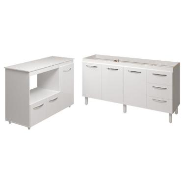 Imagem de Balcão Cozinha Armário Gabinete De Pia 160 Cm Estela E Balcão Para Microondas E Forno Elétrico Lilian Branco