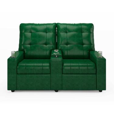 Imagem de Poltrona Reclinável Para Cinema Parma 2 Lugares Baú Usb Pu Fh1 - D'rossi Cor Verde Musgo