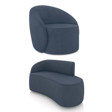 Imagem de Sofá 2 Lugares Orgânico 140cm Morgan E Poltrona Lua Suede Azul M D03 - D'rossi