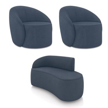 Imagem de Sofá 2 Lugares Orgânico 140cm Morgan E 2 Poltronas Lua Suede Azul M D03 - D'rossi