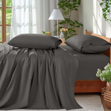 Imagem de Shilucheng Conjunto de lençóis 100% algodão - 600 fios, lençóis com bolso extra profundo para colchões de 45,7 a 61 cm de espessura, respirável e refrescante, lençóis de cama de algodão egípcio de