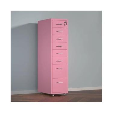 Imagem de Armário de Arquivos Organizador de dados arquivo metal Armário gaveta armazenamento escritório multifuncional grande capacidade 8 camadas com fechadura(Pink)