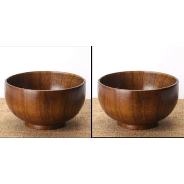 Imagem de kit 2 Tigelas (Chawan) Artesanal de Madeira, Marrom Escuro, Design Redondo, Estilo Rústico
