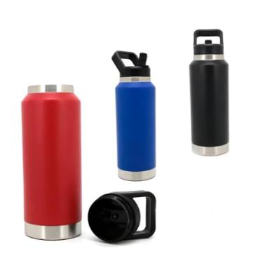 Imagem de Garrafa Térmica Flip Squeeze 1L em Aço Inoxidável – Tampa Flip com Canudo de Silicone | Mantém Bebidas Frias por 8h e Quentes por 4h | Portátil, Durável e Sustentável para o Dia a Dia (Azul)