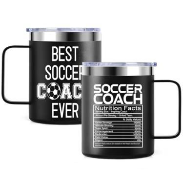 Imagem de Culaiwan Presentes de Treinador de Futebol para Homens, Soccer Coach Nutrition Facts Caneca de Aço Inoxidável para Apreciação, Natal, Copo de Café de Viagem Isolado de 340 g com Alça