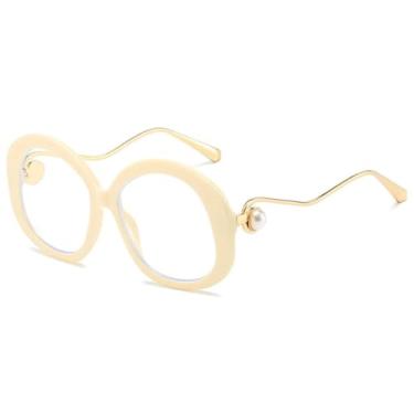 Imagem de JRLLFD Óculos de sol ovais de metal com armação grande e luxuosa para mulheres e homens, para dirigir ao ar livre, UV400 (bege transparente)