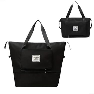 Imagem de Bolsa de Viagem Dobrável e Expansível com Encaixe na Mala Bagagem de Mão 42x22x28 Tecido Oxford Bolsa de Academia e Treino (Preto)