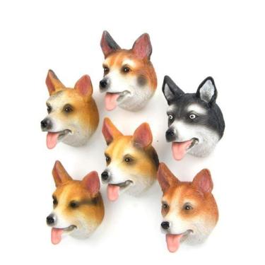 Imagem de Ímãs de geladeira, 6 peças de resina 3D fofa de cabeça de cachorro Cor
