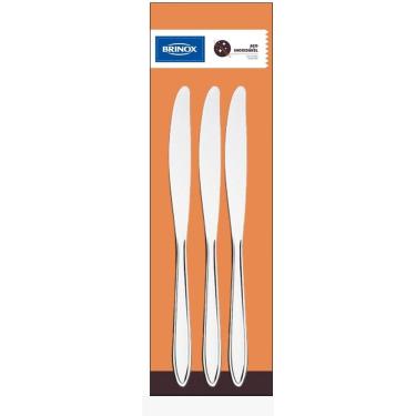 Imagem de Jogo Faca de Mesa Brinox Lyon Aço Inox 3 Peças Aço Inox Polido com Friso