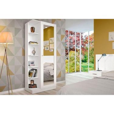 Imagem de Armário Sapateira Quarto Duetto c/ 1 Porta c/ Espelho Branco - Henn