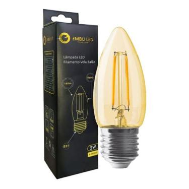 Imagem de Lâmpada Vela Filamento Led 2W E27 Bivolt Âmbar Retrô - EMBULED, Bivolt