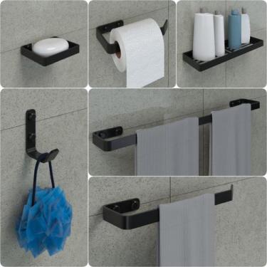 Imagem de Kit Acessórios Para Banheiro Preto Fosco 6 Peças - MetalCromo
