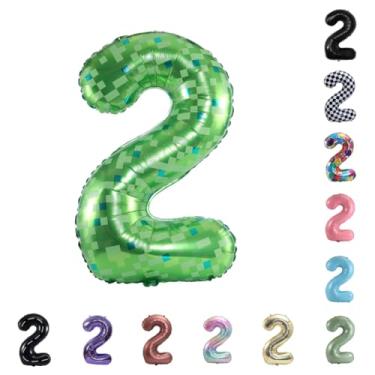 Imagem de Balão grande de hélio com número de hélio de 101 cm para festa de casamento 0-9 (pixel verde, 2)