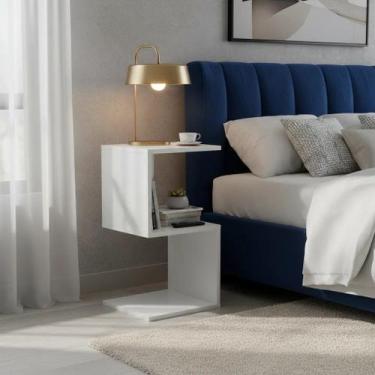Imagem de Mesa de Cabeceira S Branco MDF Decoração Nicho Quarto Sala Escritório 