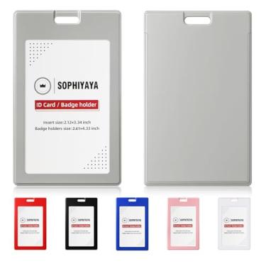 Imagem de SOPHIYAYA Pacote com 12 porta-crachás deslizantes – capa vertical de plástico rígido protege cartões de crédito para escritório, fábrica, professores, estudantes (cinza)