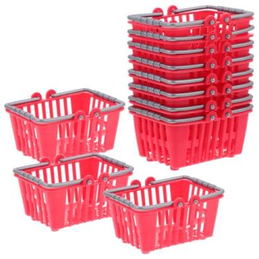 Imagem de Kisangel 20 peças mini cesta de compras para casa de bonecas cesta de mercearia com alças cesta de piquenique de plástico para brinquedos de fingir, vermelho