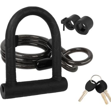 Imagem de Trava em U para bicicleta com cabo e suporte – Trava de bicicleta antifurto resistente com 3 chaves, trava em U para bicicleta com cabo de aço para bicicleta elétrica MTB Road Bike Scooter Ebike