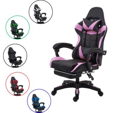 Imagem de Cadeira Gamer Ergonômica Reclinável com Apoio para Pés e Almofadas Lombar Couro Sintético 135kg