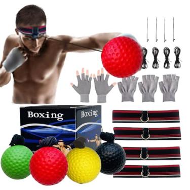 Imagem de Conjunto de faixa de cabeça de bola de boxe para MMA Boxe Kickboxing Training Reaction Balls Kit inclui 4 bolas de poliuretano + 4 faixas elásticas + 4 linhas sobressalentes + 4 luvas para todas as