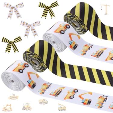 Imagem de Cheerupp 4 rolos de fitas temáticas de caminhão de construção, fitas de artesanato de 3,8 cm para grinalda de cabelo, laços de torcida para embrulhar presentes, fita de gorgorão de carro para