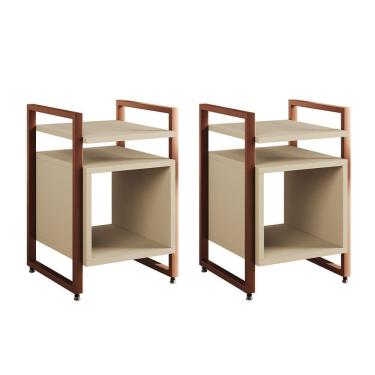 Imagem de Kit 2 Mesas De Cabeceira Industrial Marrocos Ferro Cobre E Tampo Off-white