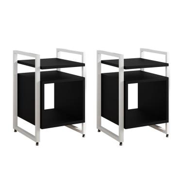 Imagem de Kit 2 Mesas De Cabeceira Industrial Marrocos Ferro Branco E Tampo Preto