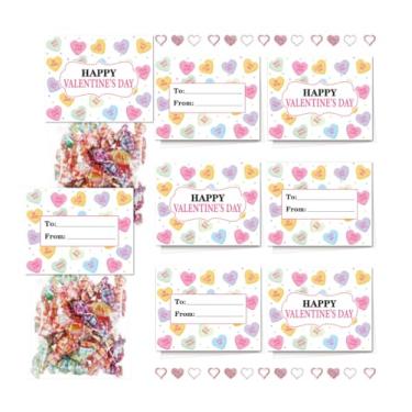 Imagem de Whaline Conjunto de 50 sacos autoadesivos para doces de celofane transparente para o dia dos namorados com enfeite de papel de coração para conversa para lembrancinhas de festa de biscoito
